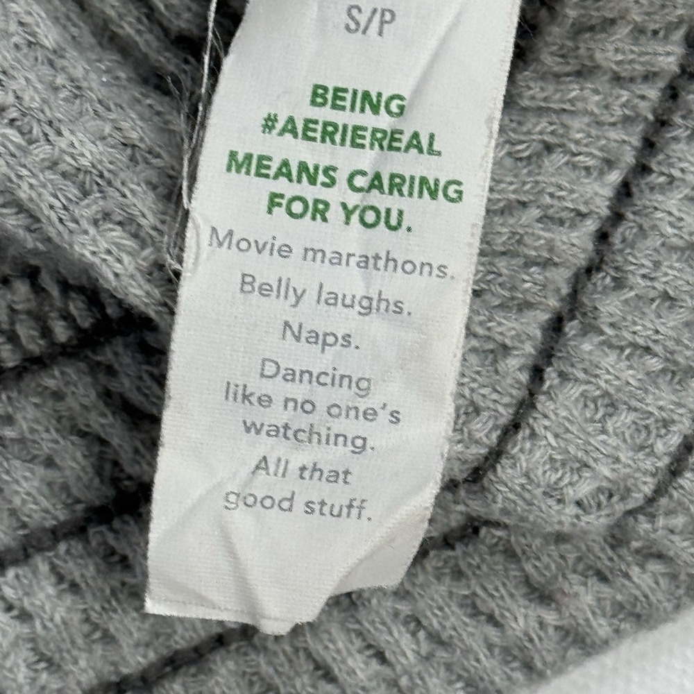 Aerie Womens Small Gray Waffle Knit Quarter Zip Pullover Kangaroo Pocket - Picture 5 of 8
